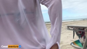 Extreme risk II pissing in public and anal sex on the beach People near!