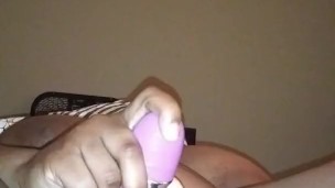 Tight pussy gripping vibrator until intense orgasm