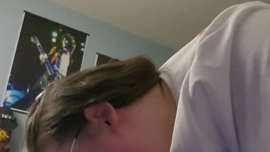 My neighbor cums in my mouth BBW glasses blowjob