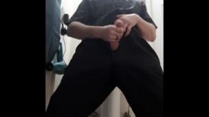 Daddy solo jerking, too hard to piss, bathroom relief