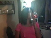 Petite girl upskirt pussy while smoking a cigarette with legs open 16/16