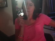 Petite girl upskirt pussy while smoking a cigarette with legs open 5/16