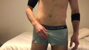 Hot guy jerking off before bed