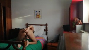 Boy plays with a 22 cm toy dick 