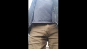 Risky parking lot piss desperation and cum shot