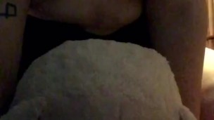 Amateur plushie riding while roommates are in bed