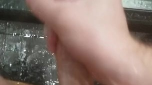 Shower jerk off w lotion, moans, and cum. Fast stroking, keep up if u can