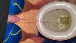 Pissing with the toilet seat down.