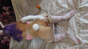 BunnyBoy 14 tries to play with a carrot