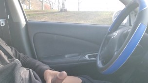 Car flashing cock cumming hard at the park 
