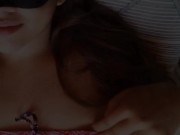 Horny babe masturbates while her family is in the living room 1/16