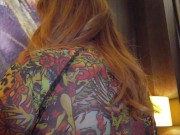 Bubble Butt Pale Redhead Teen Reverse Cowgirl Riding Creampie in Fishnets 3/16