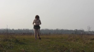 Nude sport. Naked woman exercises outside home MILF naked in public Outdoor