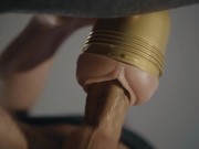 Hung boy fucking fleshlight in 4K. Big uncut white cock. Frog view. Cum. 5/16