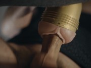 Hung boy fucking fleshlight in 4K. Big uncut white cock. Frog view. Cum. 7/16