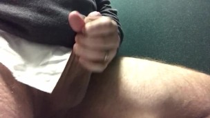 Teasing my Big White Cock in a Public Bathroom