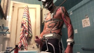 Humanpup Jerking off with huge cumshot