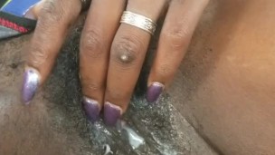 Vee playing with her pussy after creampie in the car