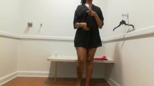 Horny sexy ebony masturbating in public changing room inside of mall. Onlyfans/destiny8336 