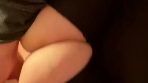 Playing with my large natural tits before work 