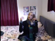 Slytherin Sabrina relaxs in front of Mirror after Class