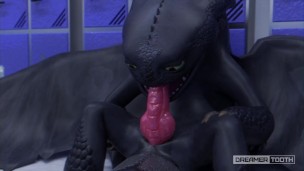 BIG BLACK DRAGON DRINKS HIS THICK CUM AND SPILLS IT EVERYWHERE [TOOTHLESS]