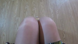 Plump legs wear nylon and high heels. Foot fetish POV