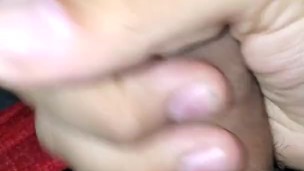 Fat guy jerks his uncircumcised cock at 2AM with cumshot 