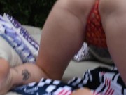 GIA ROUGE feels risky so plays with herself OUTDOORS on her daybed