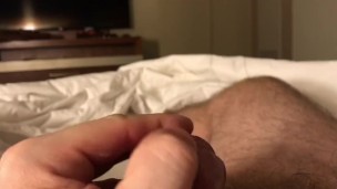 Edging My Big White Cock in My Hotel Room Before Work