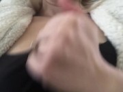 Teasing with her huge natural tits