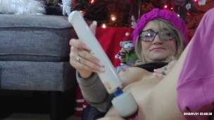 Magic wand squirt and surprise while decorating the tree