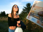 Hot babe sucks strangers dick for extra money in public