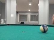 Stepbro bounces pool ball while counting to 10 while his toilet flushes