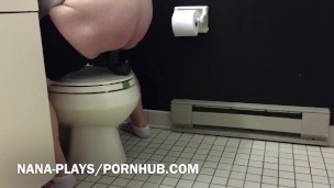 Fucking my fat ass in the bathroom and rubbing my clit till I cum