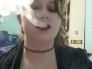 Sexy wife Lipstick  and smoking with music