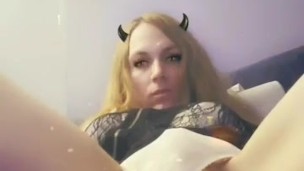 Sexy Blonde Tran Crossdresser Fucking Anal Bad Dragon Huge Dildo Cum Tube