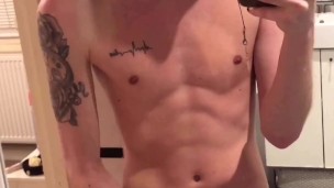 masturbating my Twink cock until I cum all over the mirror