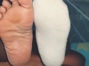 Showing my feet one naked the other with sock on