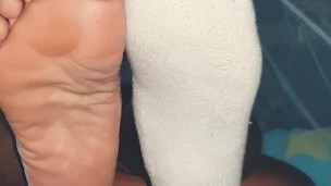 Showing my feet one naked the other with sock on