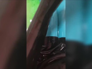 Wearing Latex in a bathtub with slime