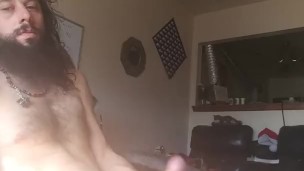 uncircumsized hard 8 inch cock hairy hippie jacking off in the sunlight