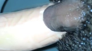 Tranny ftm takes big dildo in pussy/huge throbbing clit
