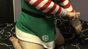 BBW Masturbates with Purple Vibrating Dildo in Christmas Outfit
