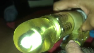 HUGE Vibrating dildo on big FTM clit (closeup POV)