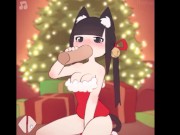 Christmas Cat Girl sucking cock and drinking sperm 9/16