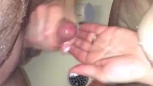 Horny Couple Showering Leads To A Great Handjob Over Top Of Her Delicious Nipples & Then Cum Kissing