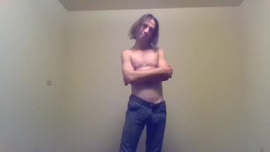 Transgirl Pre-Op Topless in Only Jeans, Aroused | Self-Photography Posing