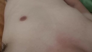 Half korean teen masturbates and cums so strong he almost facials himself