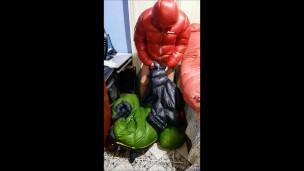 Cumshot my padded nylon jacket